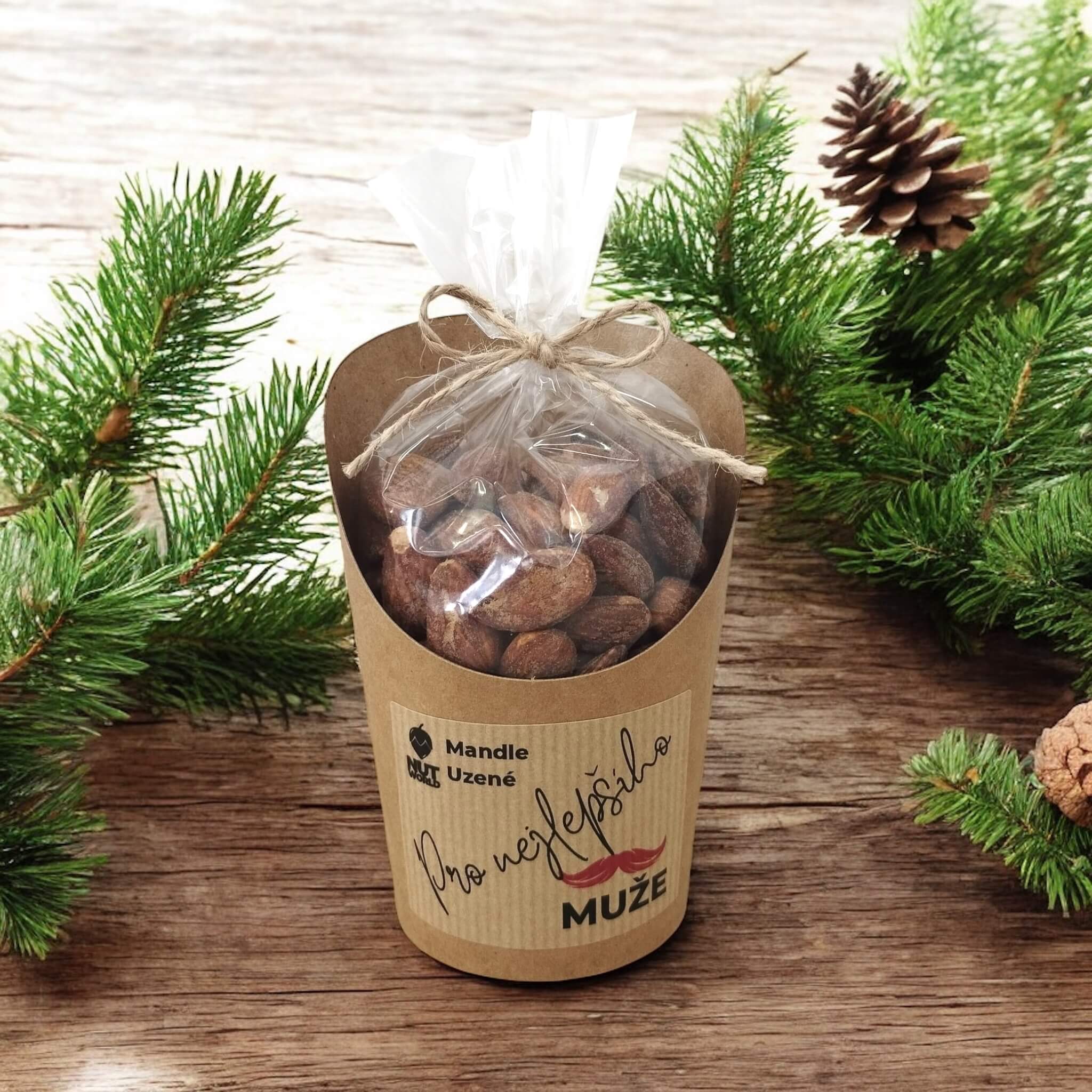 Levně Mandle "Uzené" v celofánku a kelímku 180g - PRO NEJLEPŠÍHO MUŽE