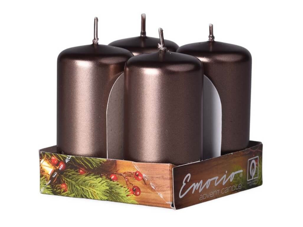Levně Emocio válec 4ks 40x75mm hnědé metalik svíčky
