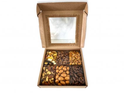 Dárková krabička ořechová s průhledným víčkem různé gramáže nutworld