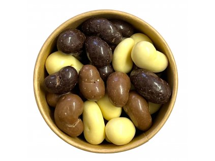 mix kešu ořechů v čokoládě tříbarevné
