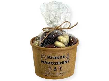 eko kelímek a celofánek mandle v čokoládě k narozeninám dárek