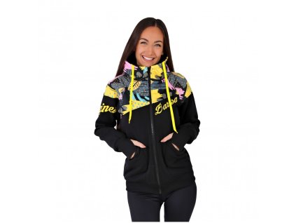 Dámská softshell bundomikina s kapucí na zip Barrsa Double Soft Script Grafic/Black