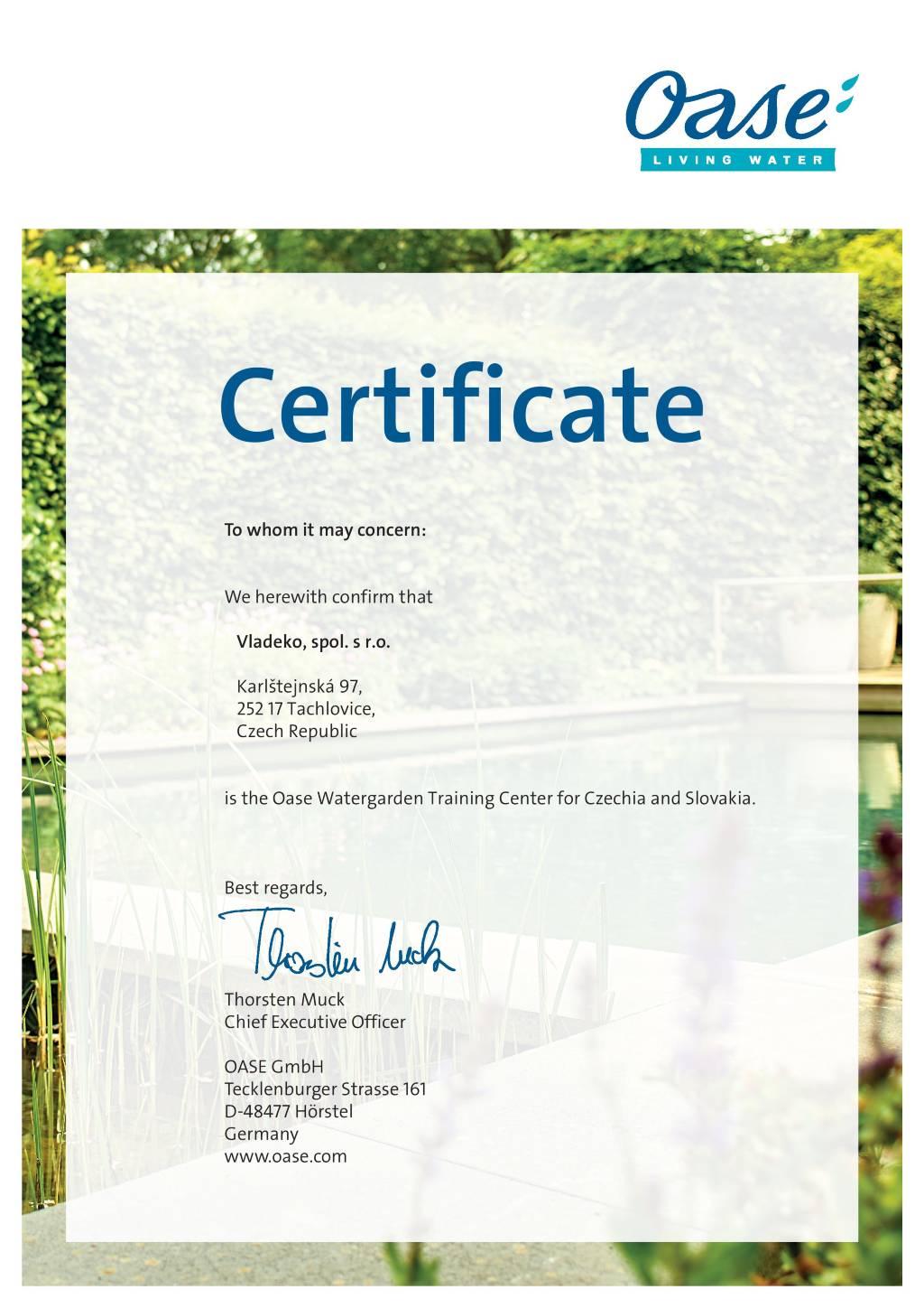 Certificate_OASE_Vladeko