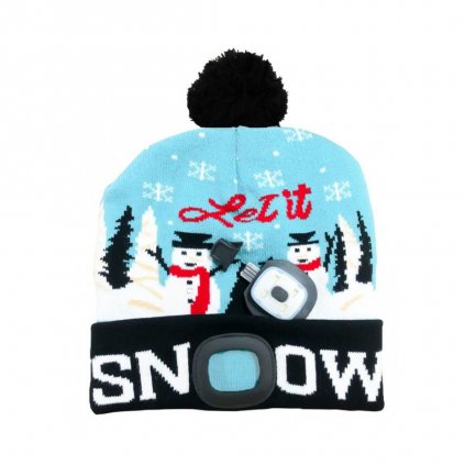 Čiapka X-mas Let it snow modrá L, 4x SMD LED, USB nabíjanie
