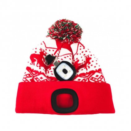 Čiapka X-mas kid červená M, 4x SMD LED, USB nabíjanie