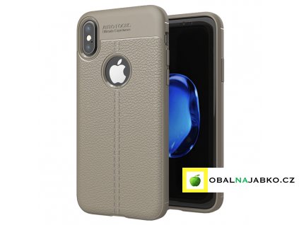 eng pl Litchi Pattern Flexible Cover TPU Case for iPhone XS X grey 37864 4
