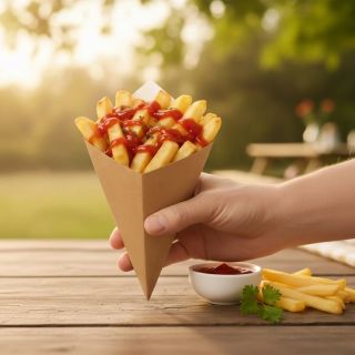 Hranolky do ruky a ideš! 🍟 Náš kornútok nepreteká, dobre sa drží a hlavne – vyzerá naozaj dobre. www.obalovo.sk #hranolky...