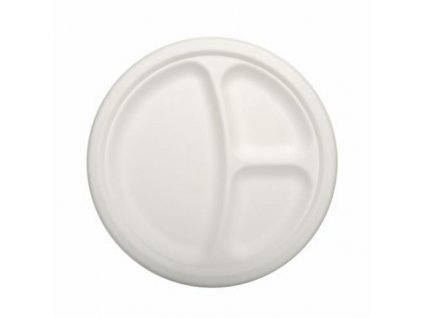 Talíř z cukrové třtiny bílý kulatý 3D Ø230mm 50ks
