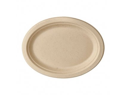 Talíř z cukrové třtiny oválný přírodní Pure 260/200/20mm 50ks