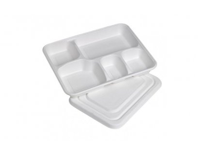 Talíř z cukrové třtiny hranatý bílý s víkem FirstPack 282/220/37mm 50ks