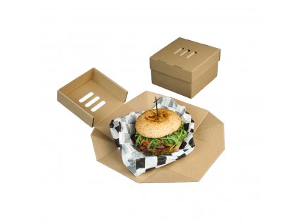 Box na hamburger kartonový rozkládací kraft TnG 130/130/100mm 100ks