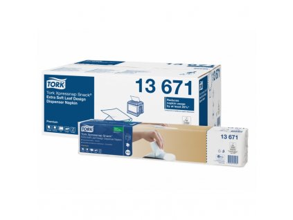 TORK 13671 – Xpressnap Snack® extra jemné bílé ubrousky do zásobníku s dekorem lístků N10, 2vr., 8x500 ks - Karton