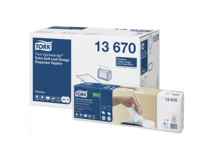 TORK 13670 – Xpressnap® extra jemné bílý ubrousek do zásobníku N4, s dekorem lístků, 2vr., 8 x 500 ks - Karton