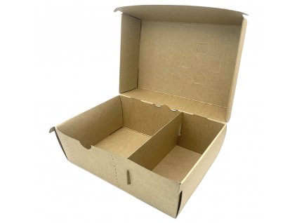 Box na hamburger s přepážkou kraft 19x13x10 s tukovou bariérou