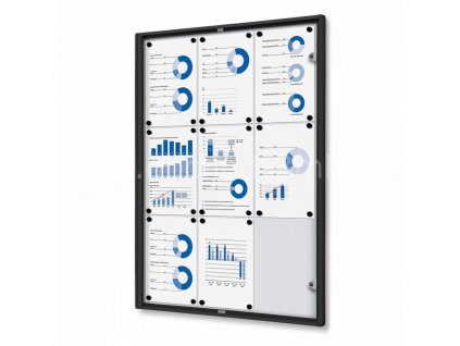 Interiérová vitrína Economy 9xA4 - plechová záda, černá