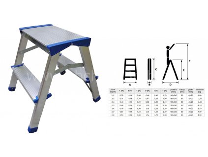 Schůdky oboustranné Al 2x5, nosnost 150 kg