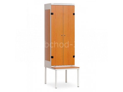 Šatní skříňka 2-dveřová s lavičkou, 1970 x 600 x 780 mm - lamino/kov