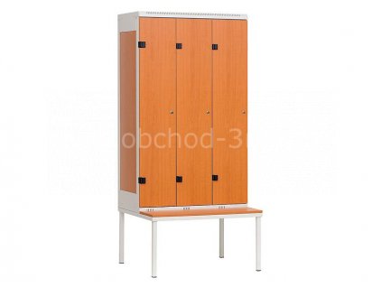 Šatní skříň 3-dveřová s lavičkou, 1970 x 900 x 780 mm - lamino/kov
