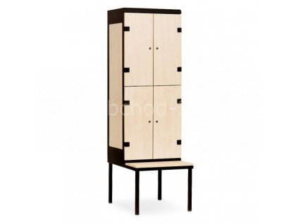 Šatní skříňka 4-boxová s lavičkou, 1970 x 600 x 780 mm - lamino/kov