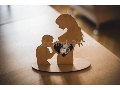 Fotorámeček - Dřevěný stojánek na ultrazvuk - muž a těhotná žena