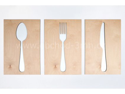 Dřevěný obraz - LŽIČKA, VIDLIČKA A NŮŽ