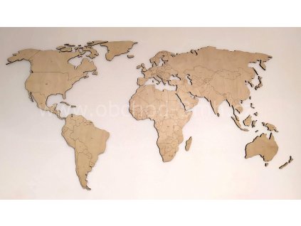 Nástěnná dřevěná MAPA SVĚTA XXL 240x121 cm