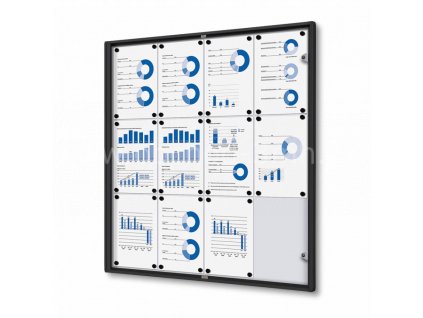 Interiérová vitrína Economy 12xA4 - plechová záda, černá
