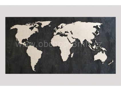 Nástěnná dřevěná MAPA SVĚTA - s podkladní deskou 200x110 cm - BAREVNĚ LAKOVANÁ