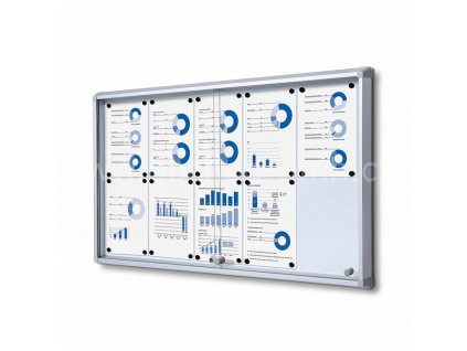 Interiérová vitrína 10xA4, posuvné dveře, metalová záda