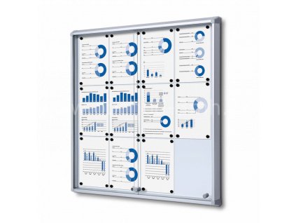 Interiérová vitrína 12xA4, posuvné dveře, metalová záda