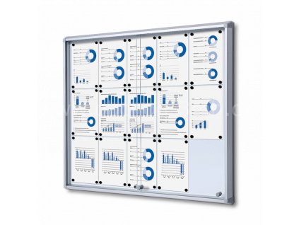 Interiérová vitrína 15xA4, posuvné dveře, metalová záda
