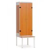 Šatní skříňka 2-dveřová s lavičkou, 2195 x 600 x 780 mm - lamino/kov