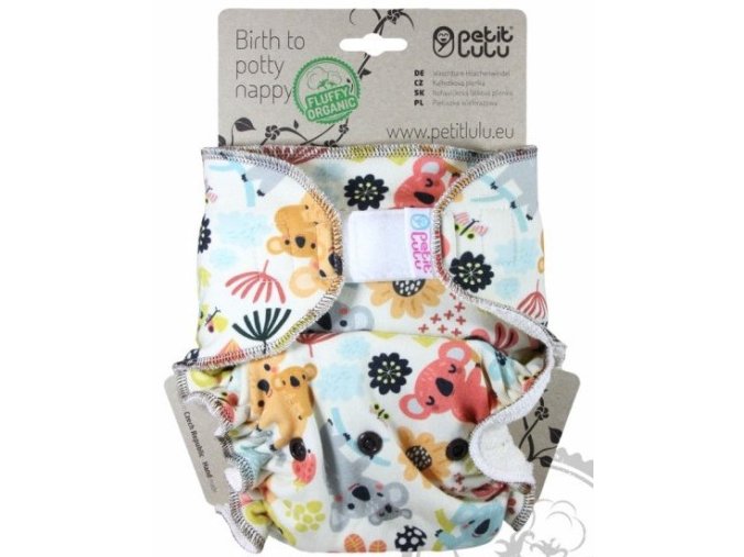 Petit Lulu kalhotková plena Fluffy Organic - Hravé Koaly, suchý zip