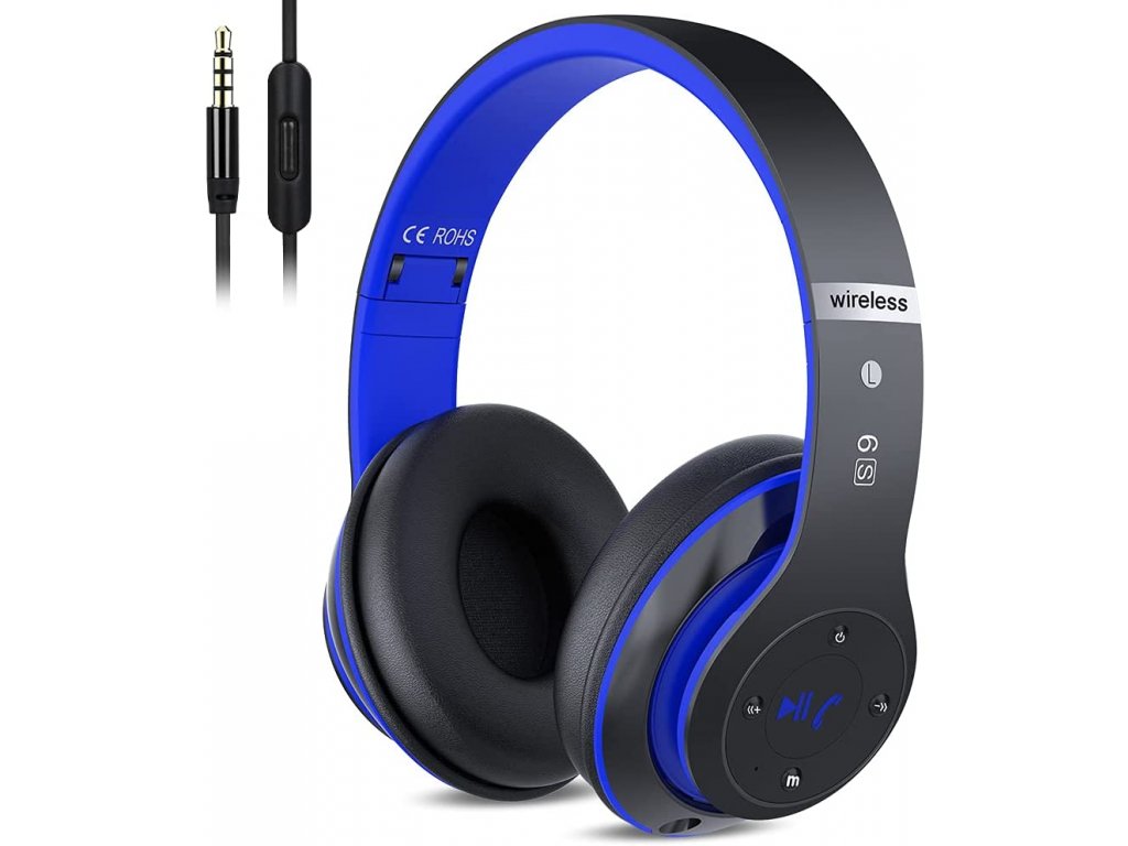 Bezdrátová Bluetooth sluchátka s mikrofonem, modrá - Obchodnawebu