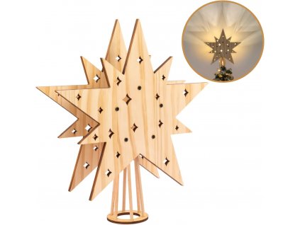 Hvězda na vánoční stromek dřevo LED (3)