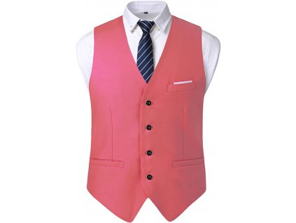 Oralidera Pánská Slim Fit vesta, výstřih do V, růžová (1)