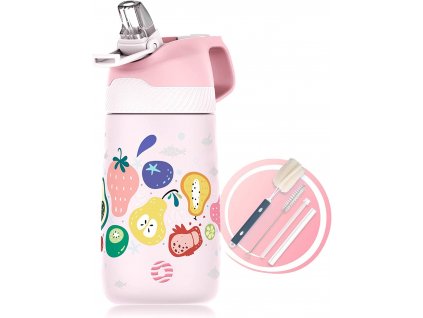 Dětská láhev na pití 350 ml z ušlechtilé oceli, bez BPA, termoska, růžová (1)