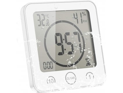 LCD digitální koupelnové hodiny 4v1, bílé (4)