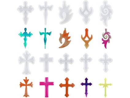 Pryskyřičné formy, 10 druhů forem na odlévání šperků ve tvaru kříže (1)