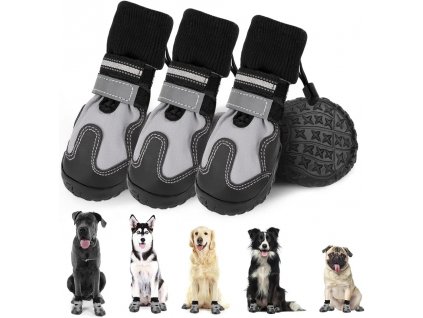 Nepromokavé boty pro psy s protiskluzovou podrážkou a reflexními pruhy, 4ks, vel. 4 (5)