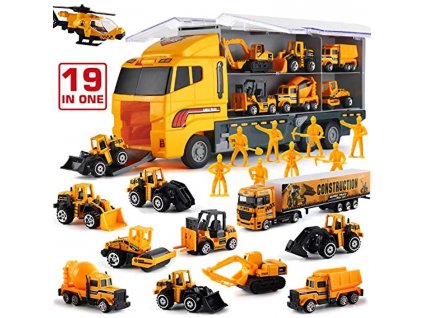 Stavební kamion 19in1, 11 stavebních vozidel, 8 dělníků, doplňky (8)