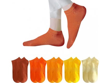 5 párů bavlněné bezešvé ponožky nízké do tenisek, EU 37 41, žlutooranžové (3)
