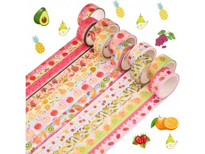 10 rolí Washi Tapes lepicí pásky 3m, multi vzor styl ovoce (5)