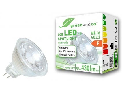 greenandco® MR16 GU5.3 LED bodová žárovka, 3000K, 38°, 370lm, CRI80 (6)