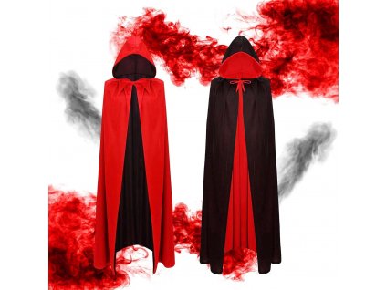 Oboustranný upíří plášť s kapucí, 90 cm, černočervený (1)