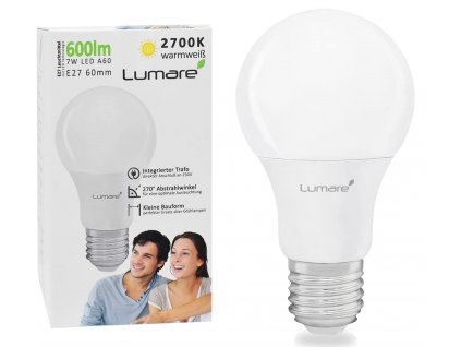 Lumaro LED zarovka E27, 7 W (nahrazuje 60W), 600 Lumen, 2700 K, teplá bilá (5)
