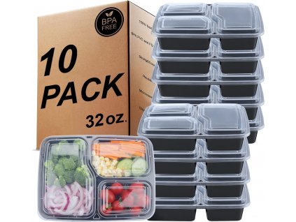 10ks opakovaně použitelné bento svačinové boxy, bez BPA, 3 přihrádky (1)