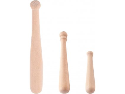 10ks mini dřevěné baseballové pálky, 3 velikosti, nelakované (3)