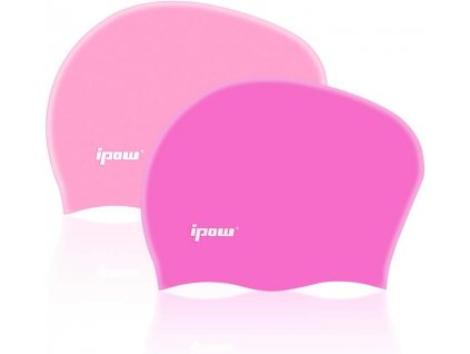 2ks kvalitní silikonová koupací čepice pro dlouhé vlasy, purpurová + růžová (2)