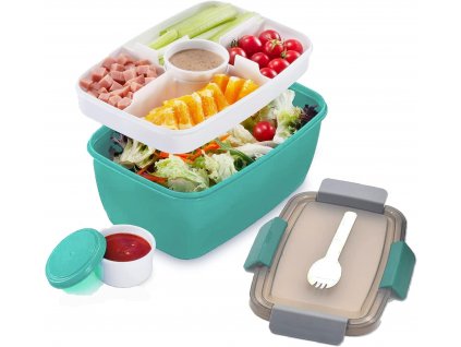 Bento box na oběd s přihrádkami 2000ml, 2stupňový, zelený (5)